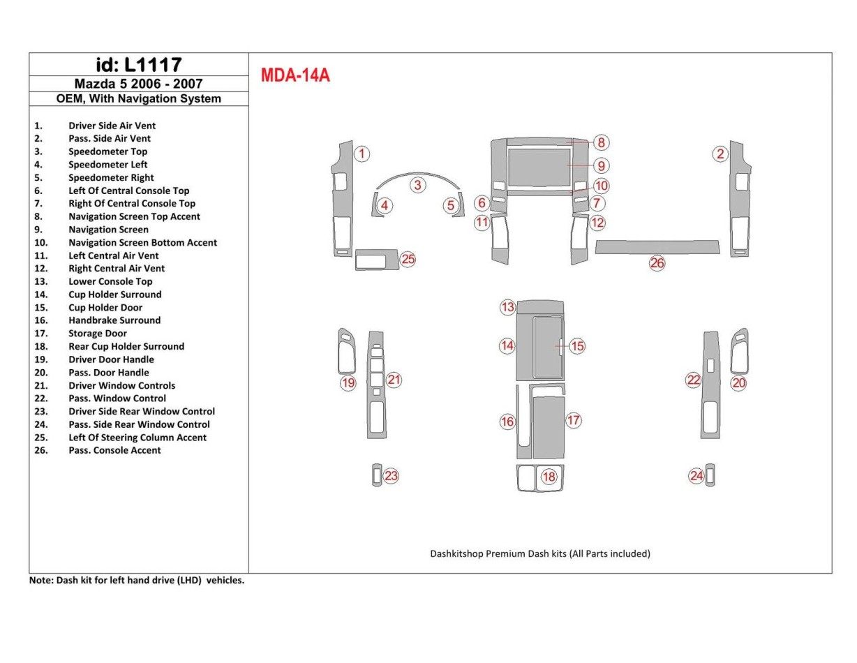Mazda RX-7 1993-1995 Voll Satz, 5 Parts set BD innenausstattung armaturendekor cockpit dekor - 1- Cockpit Dekor Innenraum