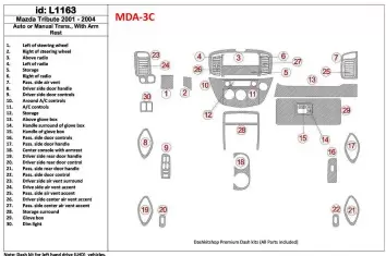 Mazda Tribute 2001-2004 Auto or boîte manuellebox , Avec Armrest Console BD Kit la décoration du tableau de bord - 1 - habillage