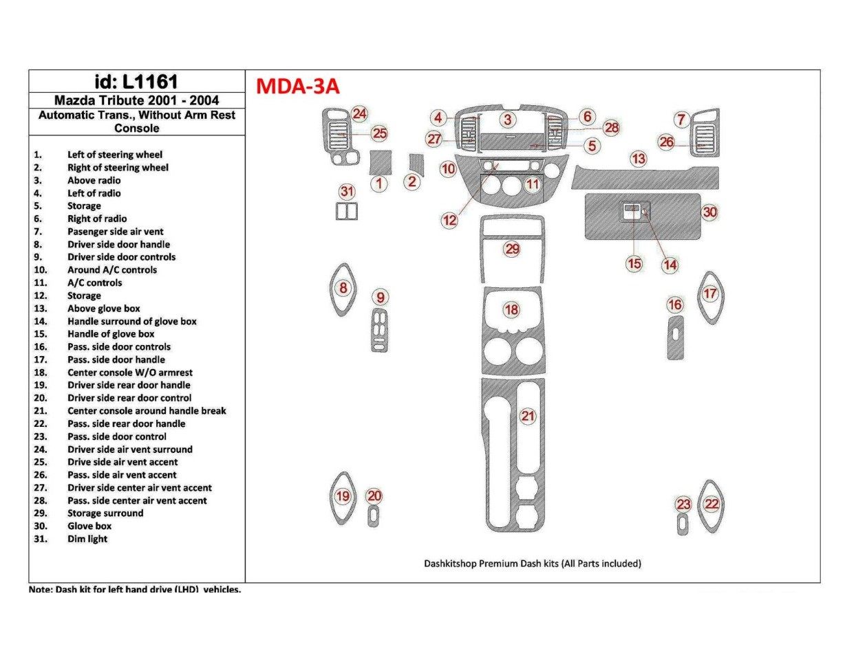 Mazda Tribute 2001-2004 Automatic Gearbox , Without Armrest Console BD Interieur Dashboard Bekleding Volhouder
