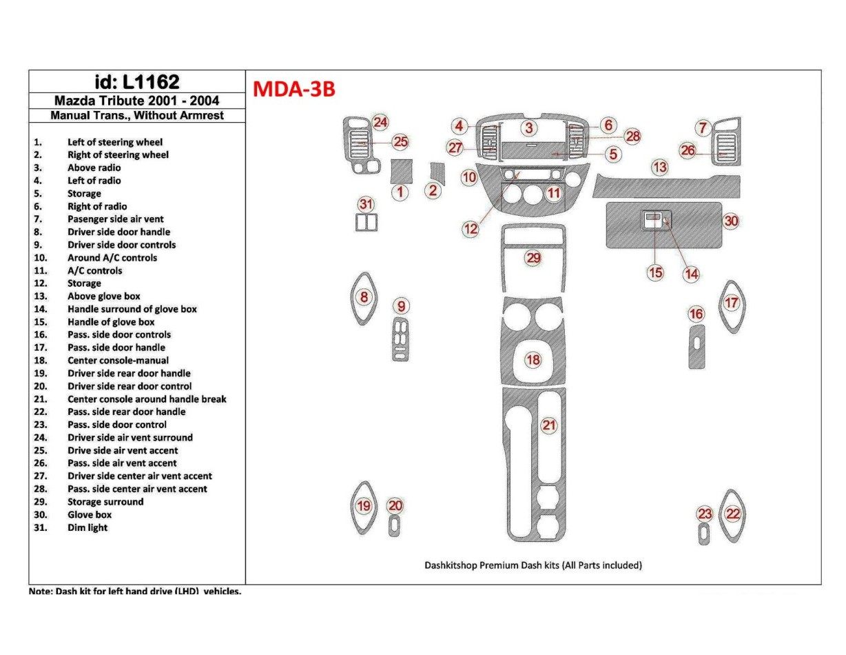 Mazda Tribute 2001-2004 Manual Gearbox , Without Armrest Console BD innenausstattung armaturendekor cockpit dekor - 1- Cockpit D