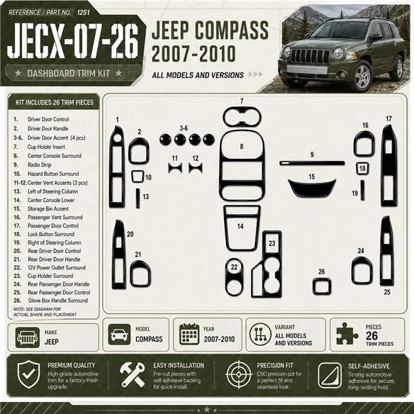 Jeep Compass 2007-2010 3D Cockpit Dekor Interieurleisten Set 26-teilig