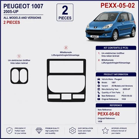Peugeot 1007 2005+ kit salpicadero 3D, 2 piezas 2