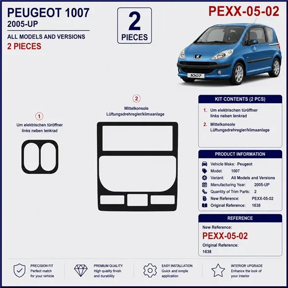 Peugeot 1007 2005+ kit décor tableau de bord 3D, 2 pièces
