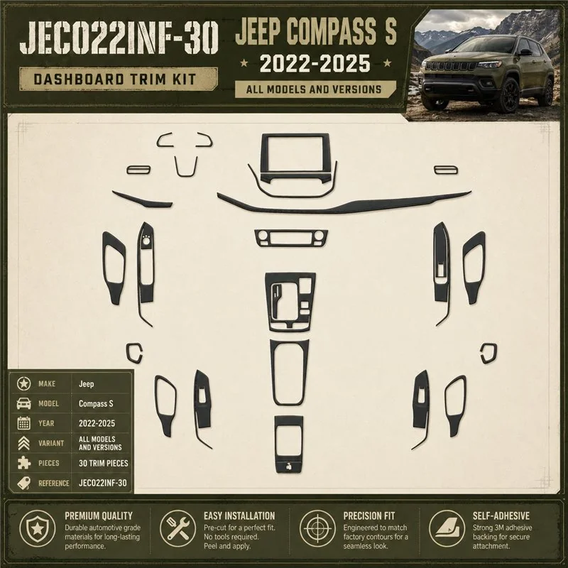 Jeep Compass S 2022-2025 kit 3D de molduras interiores para salpicadero 30 piezas