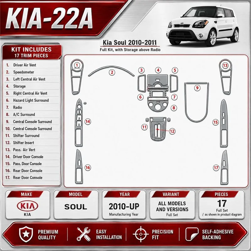 KIA Soul 2010-heden Full Set, With Storage above Radio interieur dashboard decoratieset dashboard decor