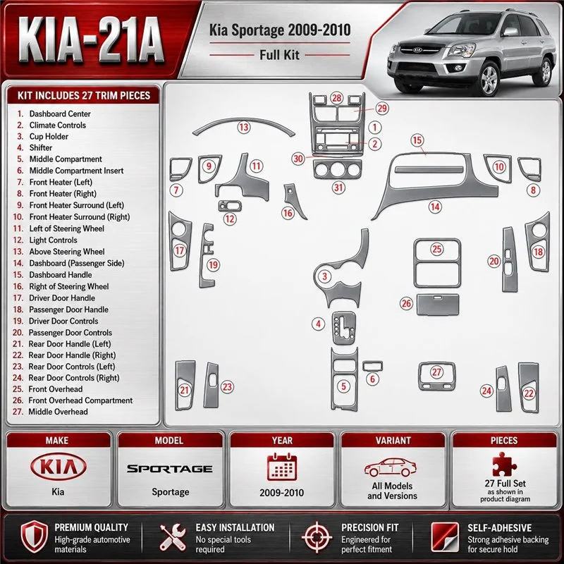 KIA Sportage 2009-2010 juego completo kit de molduras interiores para salpicadero