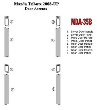 Mazda Tribute 2008-UP Doors Accents BD Interieur Dashboard Bekleding Volhouder
