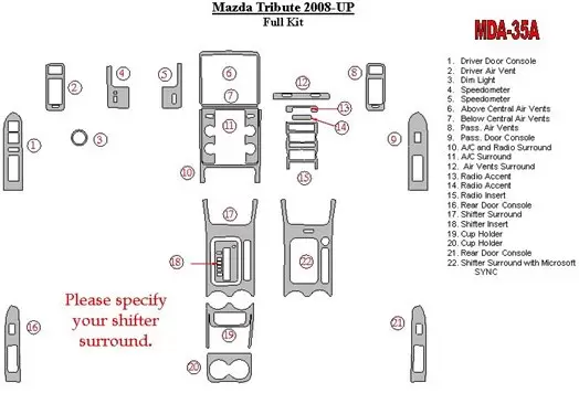 Mazda Tribute 2008-UP Full Set Interior BD Dash Trim Kit