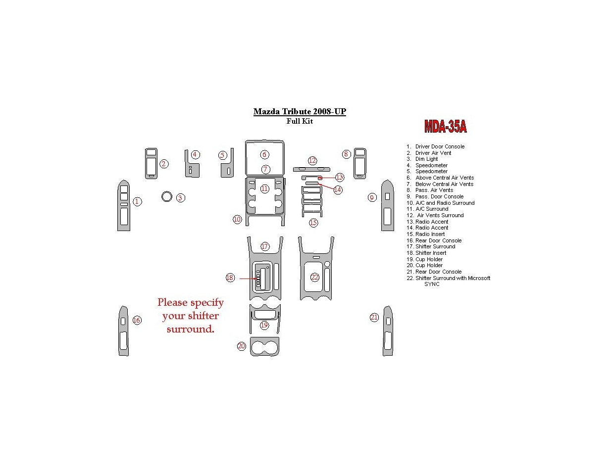 Mazda Tribute 2008-UP Full Set Interior BD Dash Trim Kit