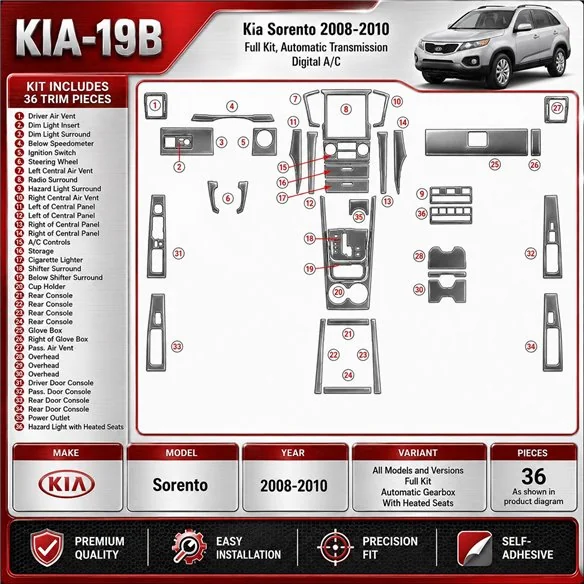 KIA Sorento 2008-2010 Ful Kit, Automatic Gear,with Heated Seats kit de molduras interiores para salpicadero