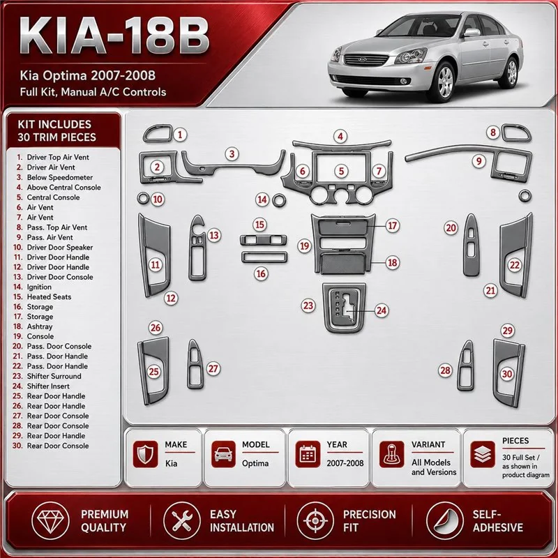 KIA Optima 2007-2008 juego completo, caja manual A/C Controls kit de molduras interiores para salpicadero