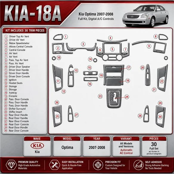 KIA Optima 2007-2008 juego completo, Automatic AC Control kit de molduras interiores para salpicadero