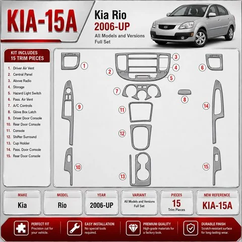 Kia Rio 2006-Actualidad juego completo kit de molduras interiores para salpicadero