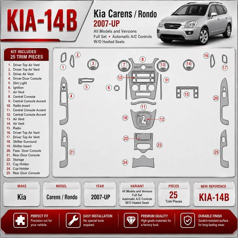 Kia Carens/Rondo 2007-in poi set completo; Automatic A / C Controls; W / O Heated Seats kit rivestimento cruscotto e interni 3D