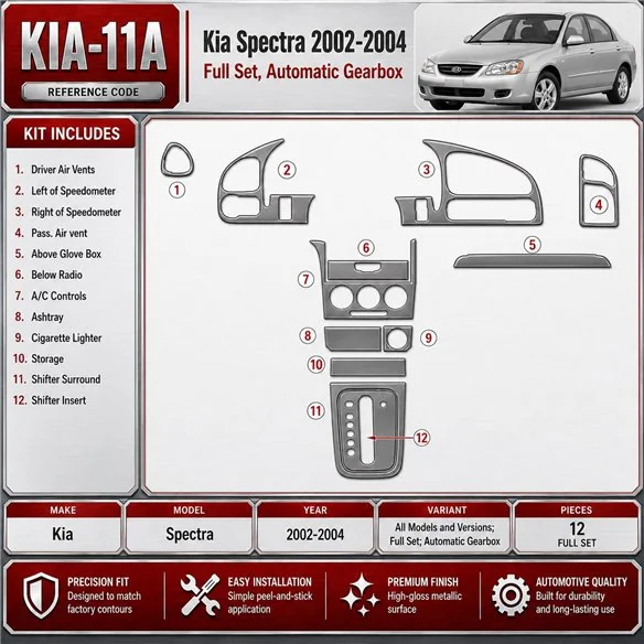 Kia Spectra 2002-2004 Full Set, Automatic Gear Interior Dashboard Trim Kit Dash Trim Dekor