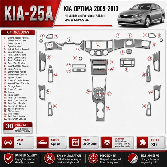 KIA Optima 2009-2010 juego completo, caja manual AC kit de molduras interiores para salpicadero