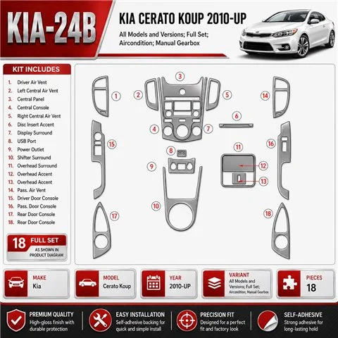 KIA Cerato Koup 2010 - à aujourd’hui kit complet, Aircondition, boîte manuelle boîte kit décoration intérieure tableau de bord