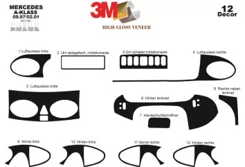 Mercedes A-Class W168 09.97-02.01 3M 3D Interior Dashboard Trim Kit Dash Trim Dekor 12-Parts