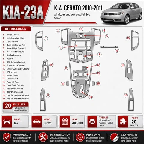 KIA Cerato 2010-2011 Full Set, Sedan Interior Dashboard Trim Kit Dash Trim Dekor