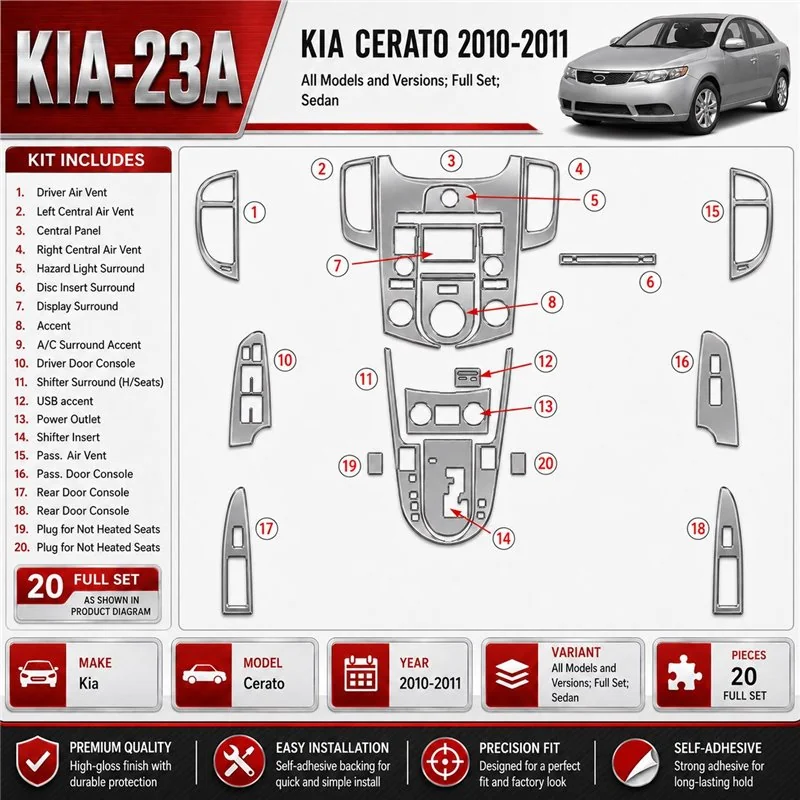 KIA Cerato 2010-2011 Full Set, Sedan interieur dashboard decoratieset dashboard decor