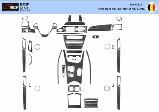BMW X4 F26 2014–2018 3D Interior Dashboard Trim Kit Dash Trim Dekor 54-Parts