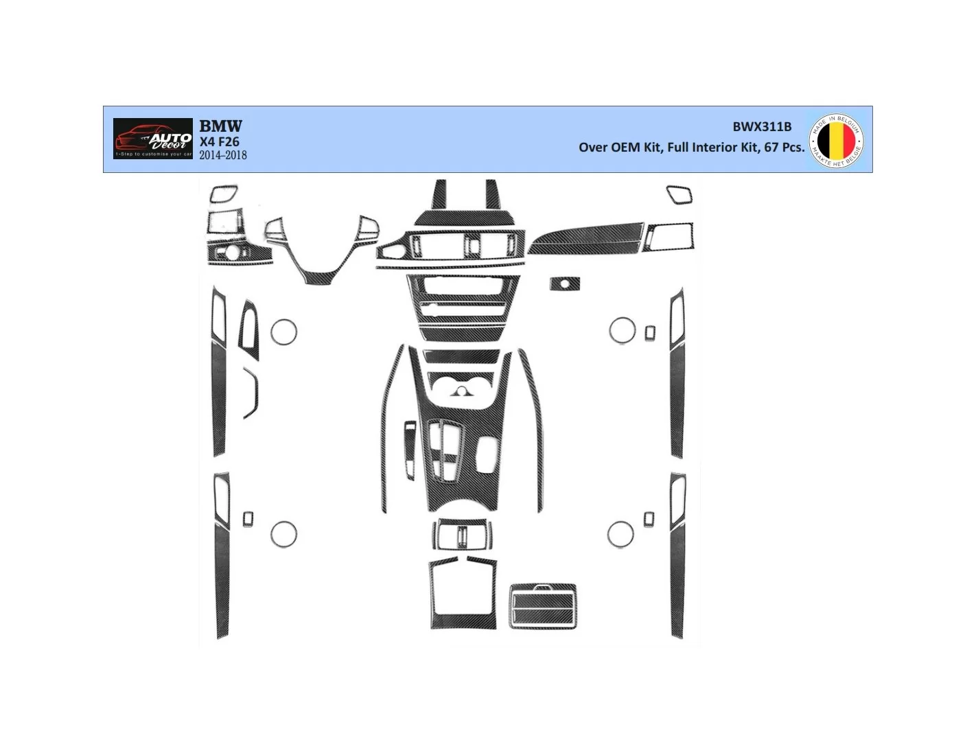 BMW X4 F26 2014–2018 3D Interior Dashboard Trim Kit Dash Trim Dekor 54-Parts