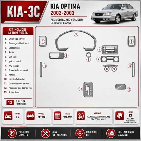 Kia Optima 2002-2003 OEM Compliance Interior Dashboard Trim Kit Dash Trim Dekor