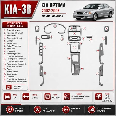 Kia Optima 2002-2003 boîte manuelle kit décoration intérieure tableau de bord