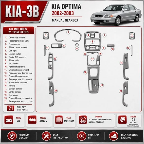 Kia Optima 2002-2003 caja manual kit de molduras interiores para salpicadero