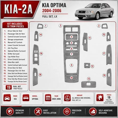 KIA Optima 2004-2006 Full Set, LX, Years: 2004-2006 1/2 Interior Dashboard Trim Kit Dash Trim Dekor