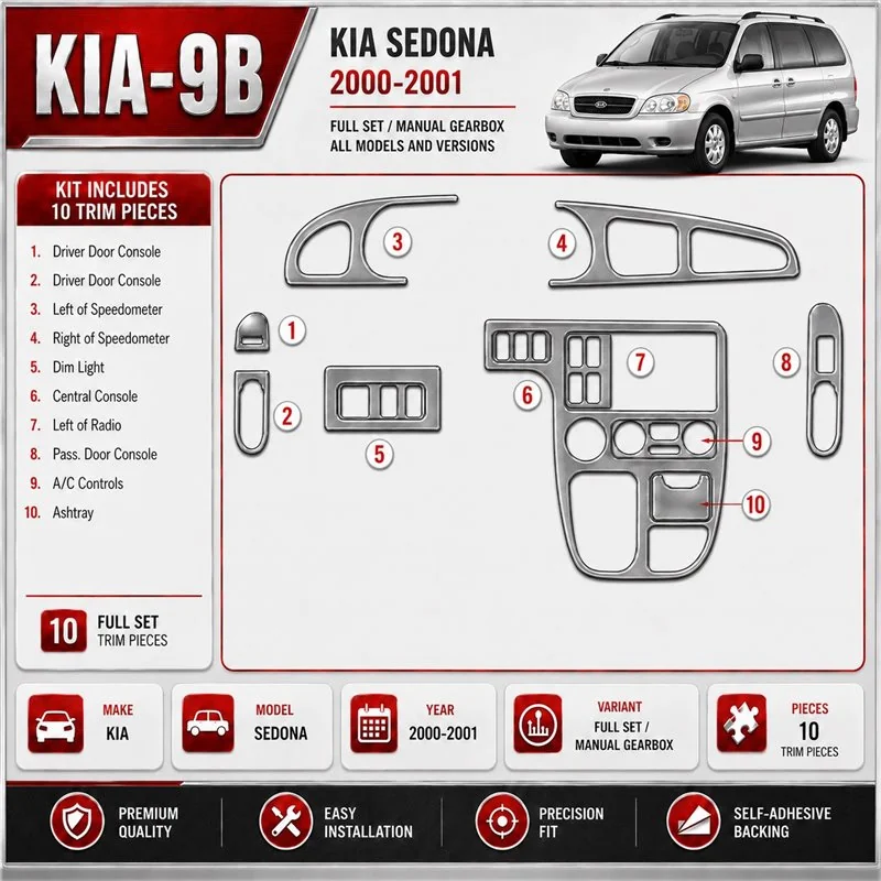 Kia Sedona 2000-2001 Full Set, Manual Gear Box Interior Dashboard Trim Kit Dash Trim Dekor