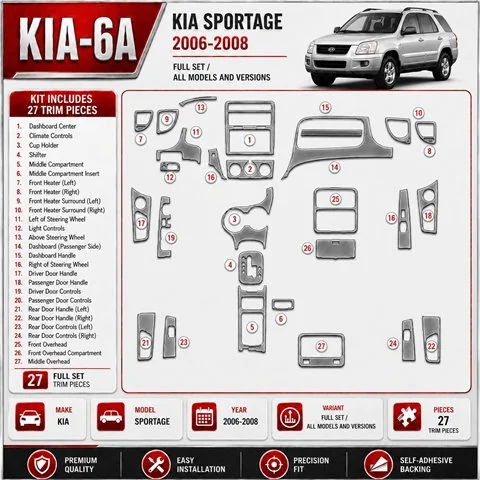 Kia Sportage 2006-2008 Full Set Interior Dashboard Trim Kit Dash Trim Dekor