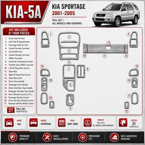 Kia Sportage 2001-2005 Full Set Interior Dashboard Trim Kit Dash Trim Dekor