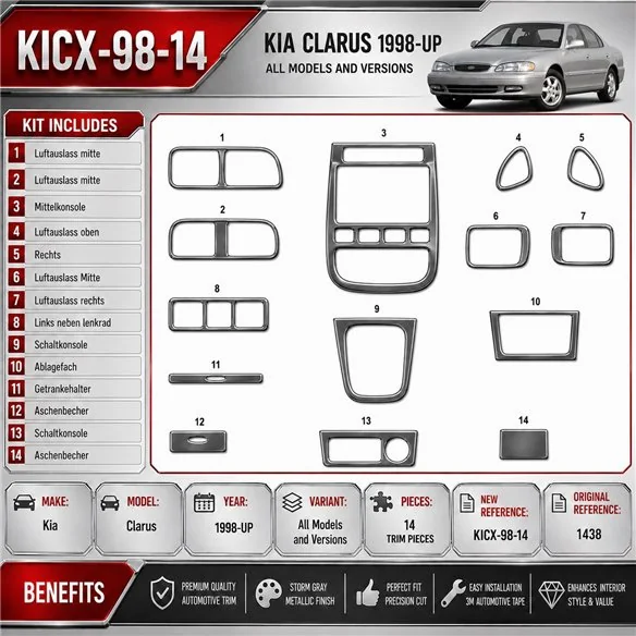 Kia Clarus 1998-Actualidad kit 3D de molduras interiores para salpicadero 14 piezas