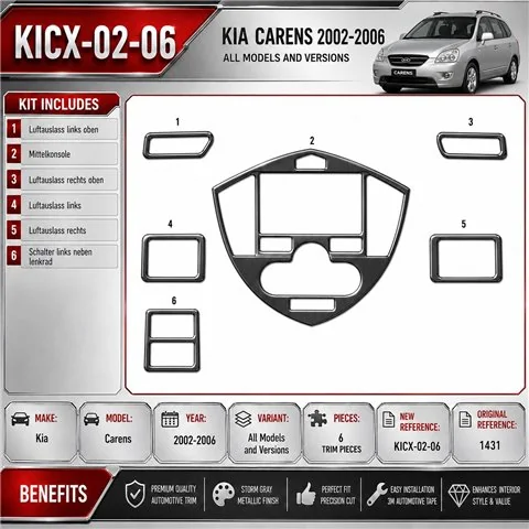 Kia Carens 2002-2006 kit 3D de molduras interiores para salpicadero 6 piezas
