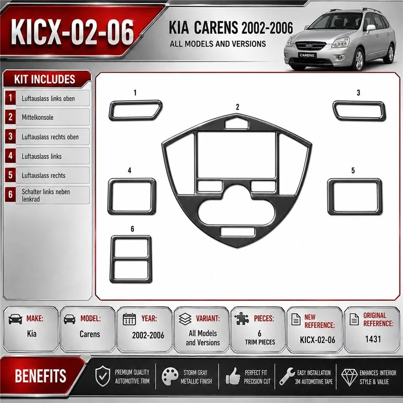 Kia Carens 2002-2006 kit rivestimento cruscotto e interni 3D 6 pezzi
