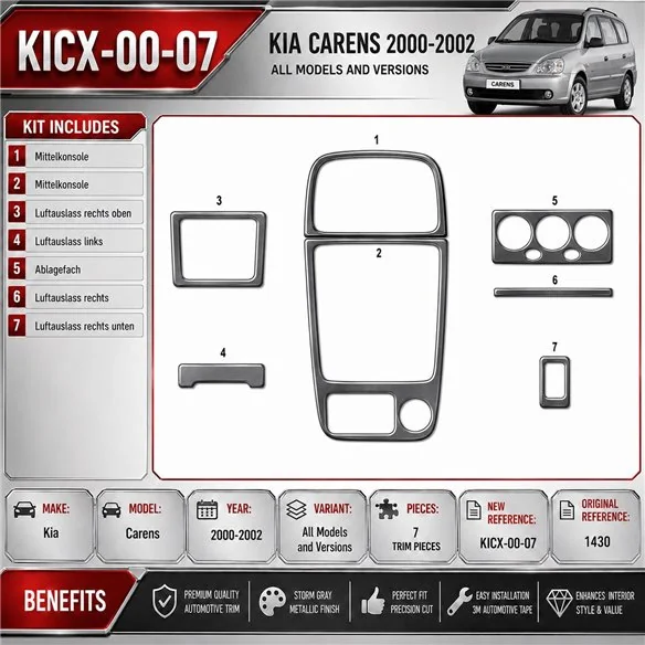 Kia Carens 2000-2002 3D kit décoration intérieure tableau de bord 7 pièces