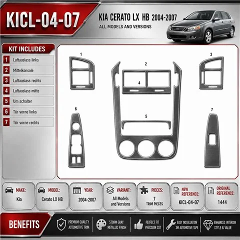 Kia Cerato LX HB 2004-2007 3D Interior Dashboard Trim Kit Dash Trim Dekor 7-Parts