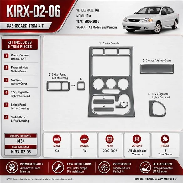 Kia Rio 2002-2005 3D interieur dashboard decoratieset dashboard decor 6-delen
