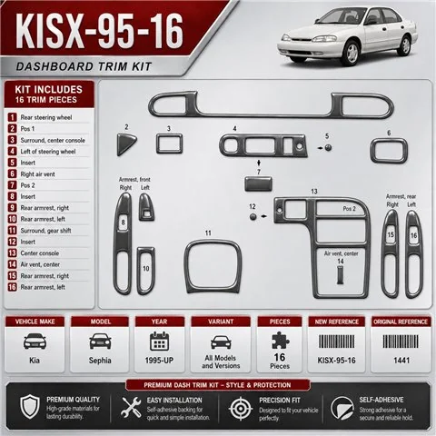 Kia Sephia 1995-heden 3D interieur dashboard decoratieset dashboard decor 16-delen