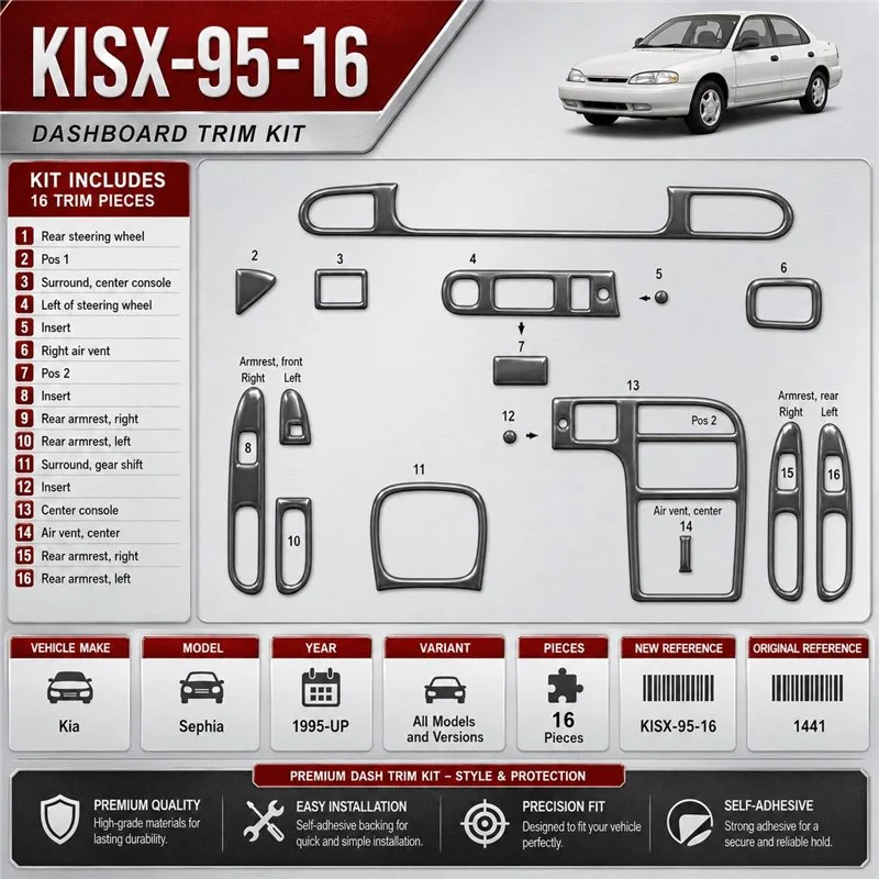 Kia Sephia 1995-heden 3D interieur dashboard decoratieset dashboard decor 16-delen