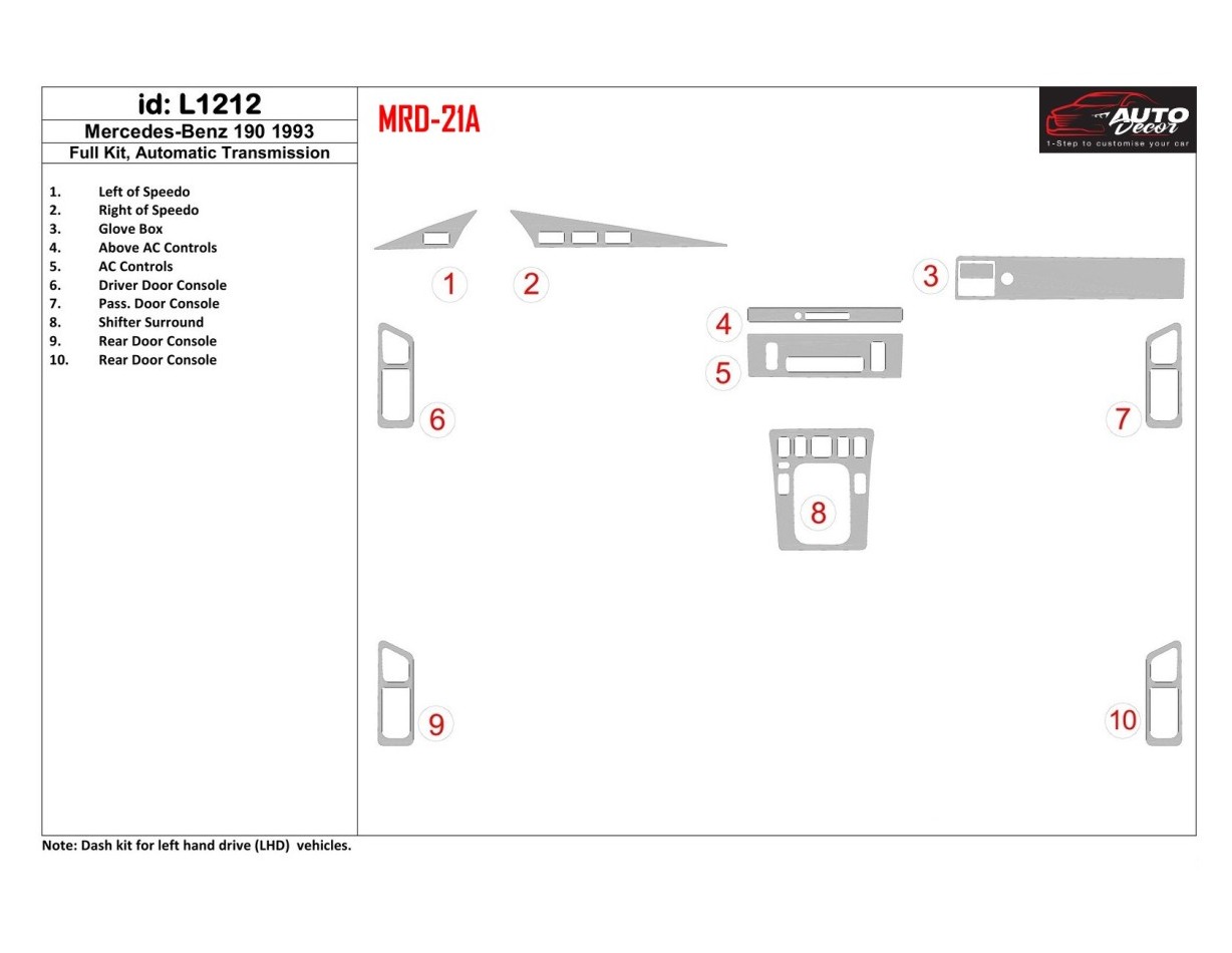 MERCEDES Mercedes Benz 190 1993-1993 Full Set, Manual Gear Box Interior BD Dash Trim Kit €51.99