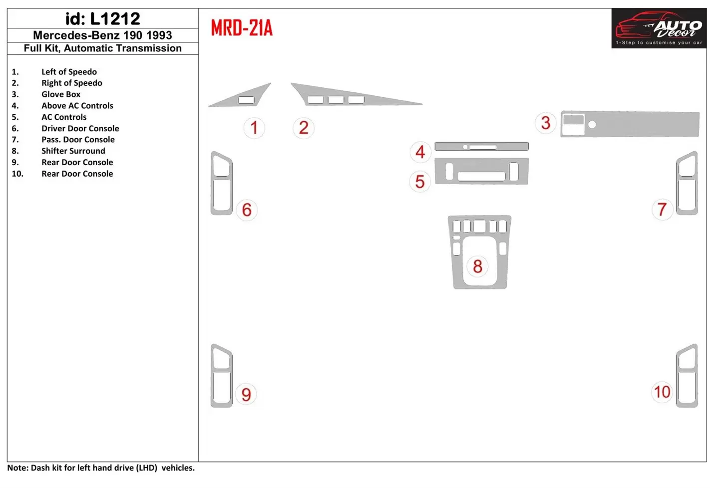 MERCEDES Mercedes Benz 190 1993-1993 Full Set, Manual Gear Box Interior BD Dash Trim Kit €51.99