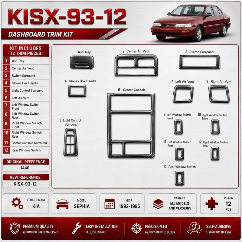 Kia Sephia 1993-1995 3D Interior Dashboard Trim Kit Dash Trim Dekor 12-Parts