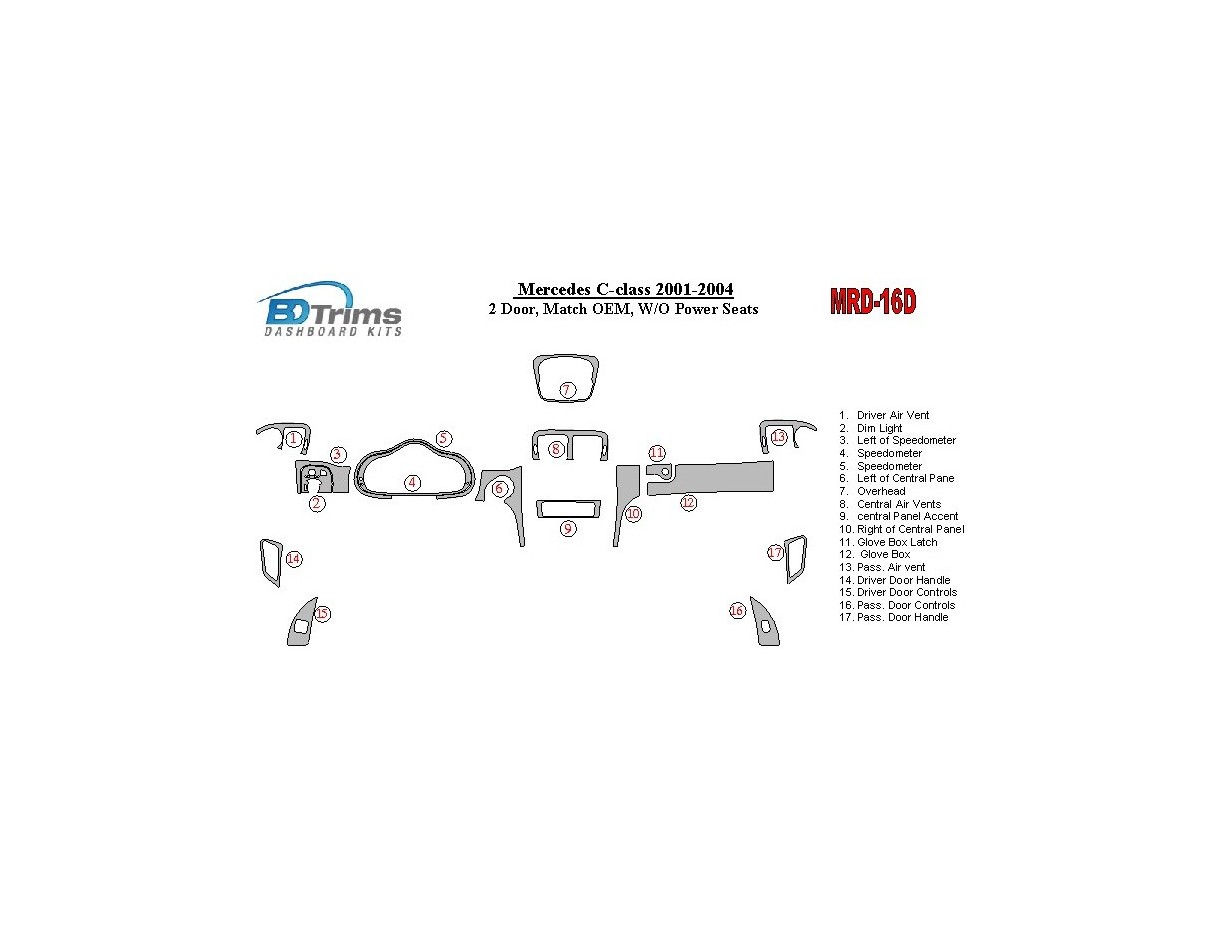 MERCEDES Mercedes Benz C Class 2001-2004 2 Doors, OEM Compliance, W/O Power Seats Interior BD Dash Trim Kit €59.99