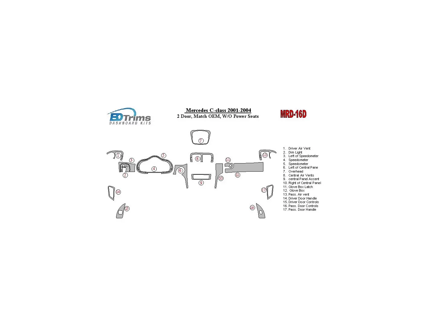 MERCEDES Mercedes Benz C Class 2001-2004 2 Doors, OEM Compliance, W/O Power Seats Interior BD Dash Trim Kit €59.99