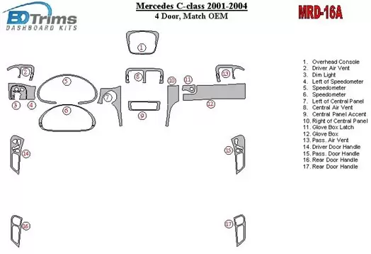 MERCEDES Mercedes Benz C Class 2001-2004 4 Doors, OEM Compliance Interior BD Dash Trim Kit €59.99