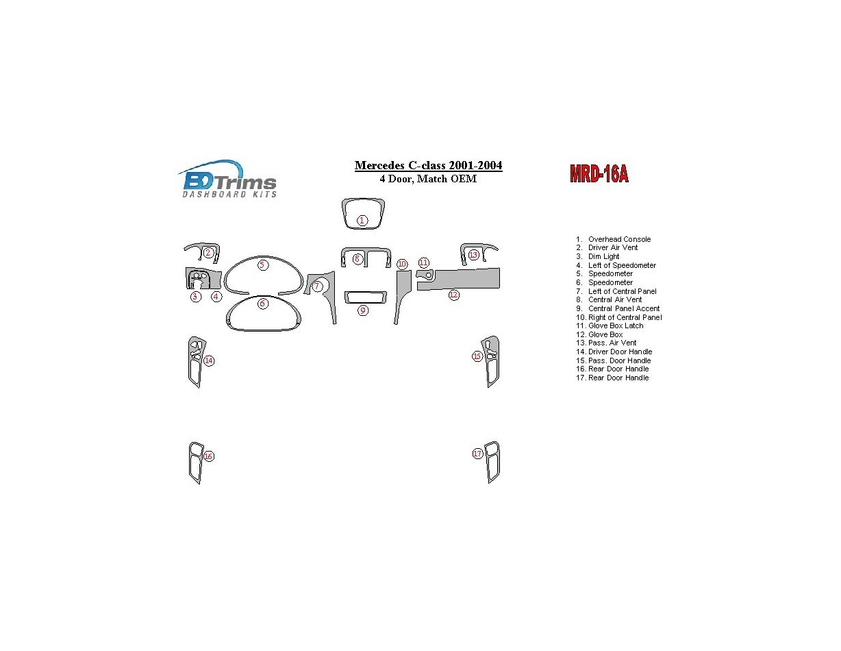 Mercedes Benz C Class 2001-2004 4 Doors, OEM Compliance BD innenausstattung armaturendekor cockpit dekor - 1- Cockpit Dekor Inne