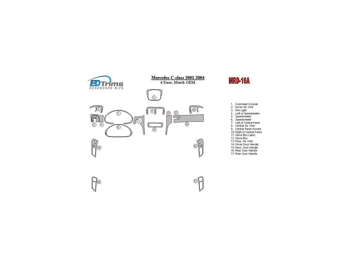 MERCEDES Mercedes Benz C Class 2001-2004 4 Doors, OEM Compliance Interior BD Dash Trim Kit €59.99