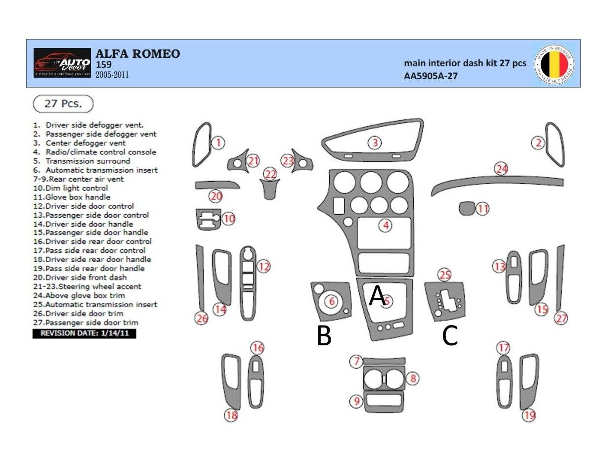 Alfa Romeo 159 2005-2011 3D Interior Dashboard Trim Kit Dash Trim Dekor 27-Parts